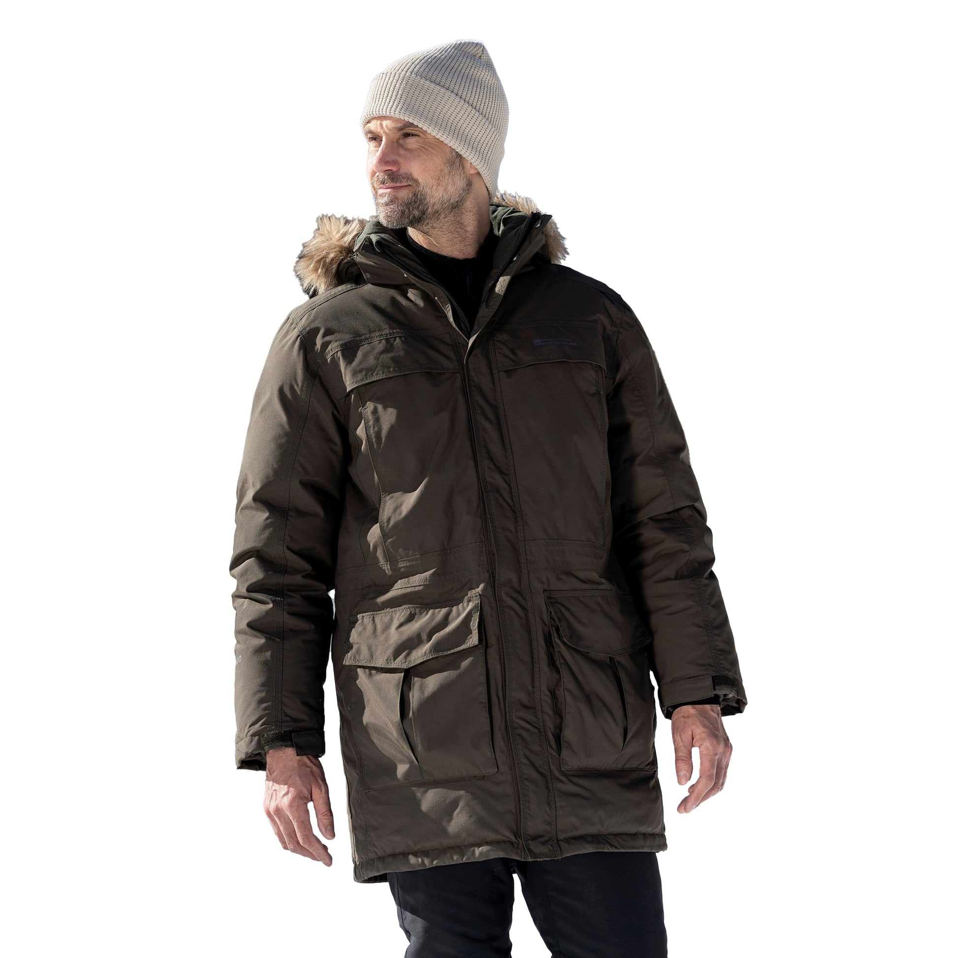 Dark Khaki - Pack Shot - Mountain Warehouse Mens Antarctic Extreme Waterproof Down Jacket