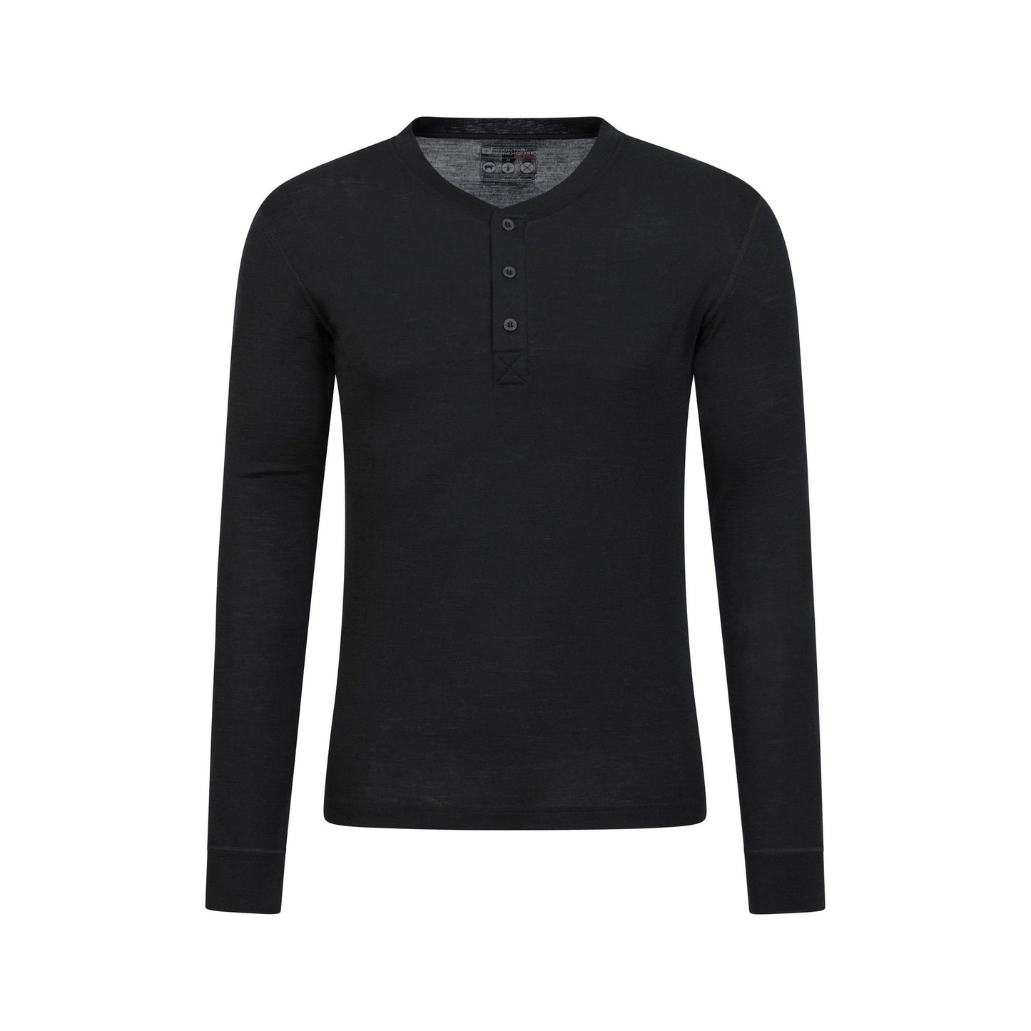 Black - Front - Mountain Warehouse Mens Merino Wool Henley Thermal Top