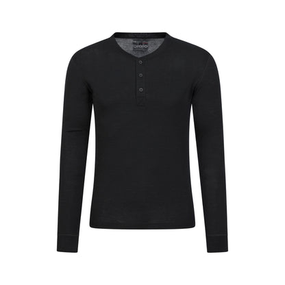 Black - Front - Mountain Warehouse Mens Merino Wool Henley Thermal Top