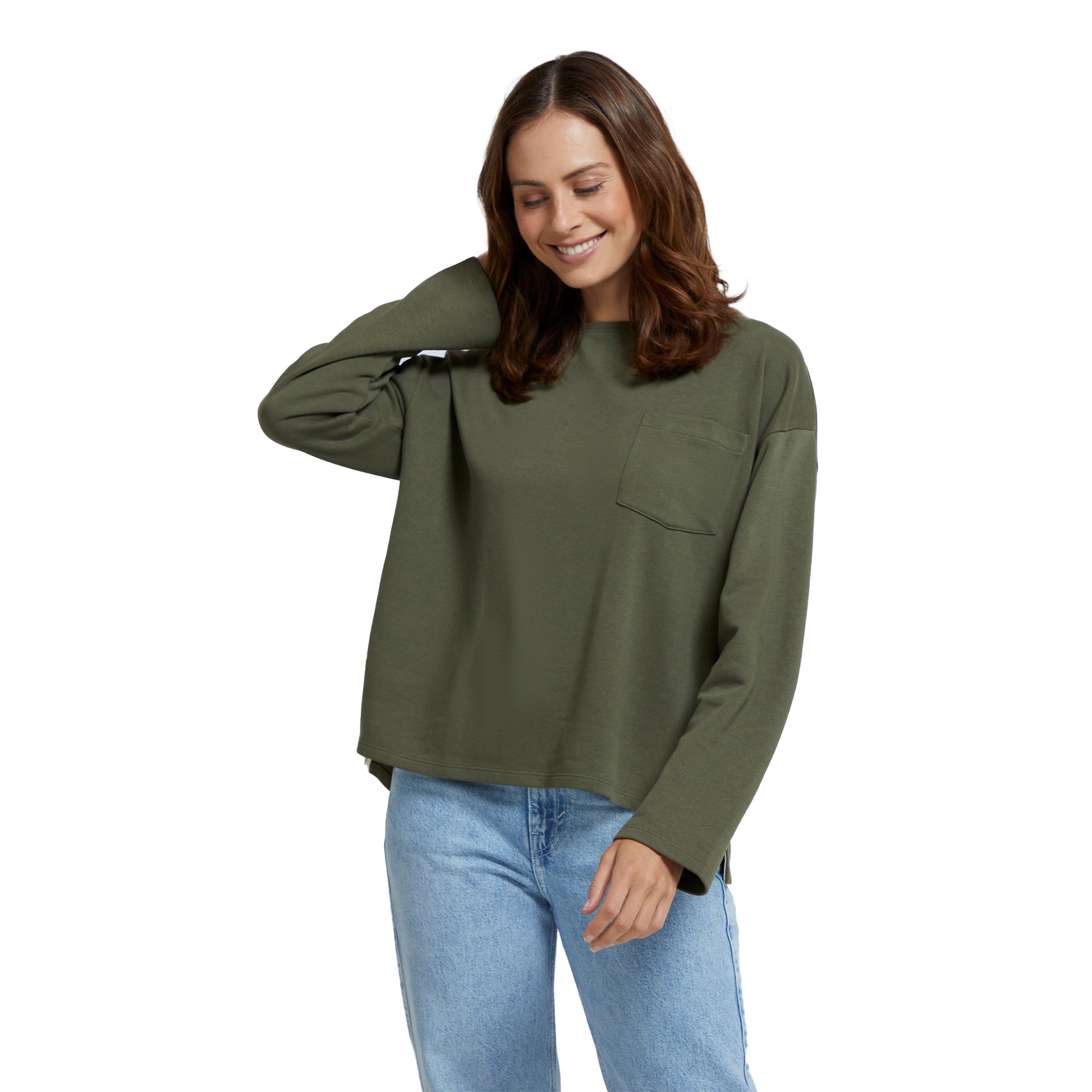 Khaki Green - Side - Animal Womens-Ladies Luna Organic Long-Sleeved Top