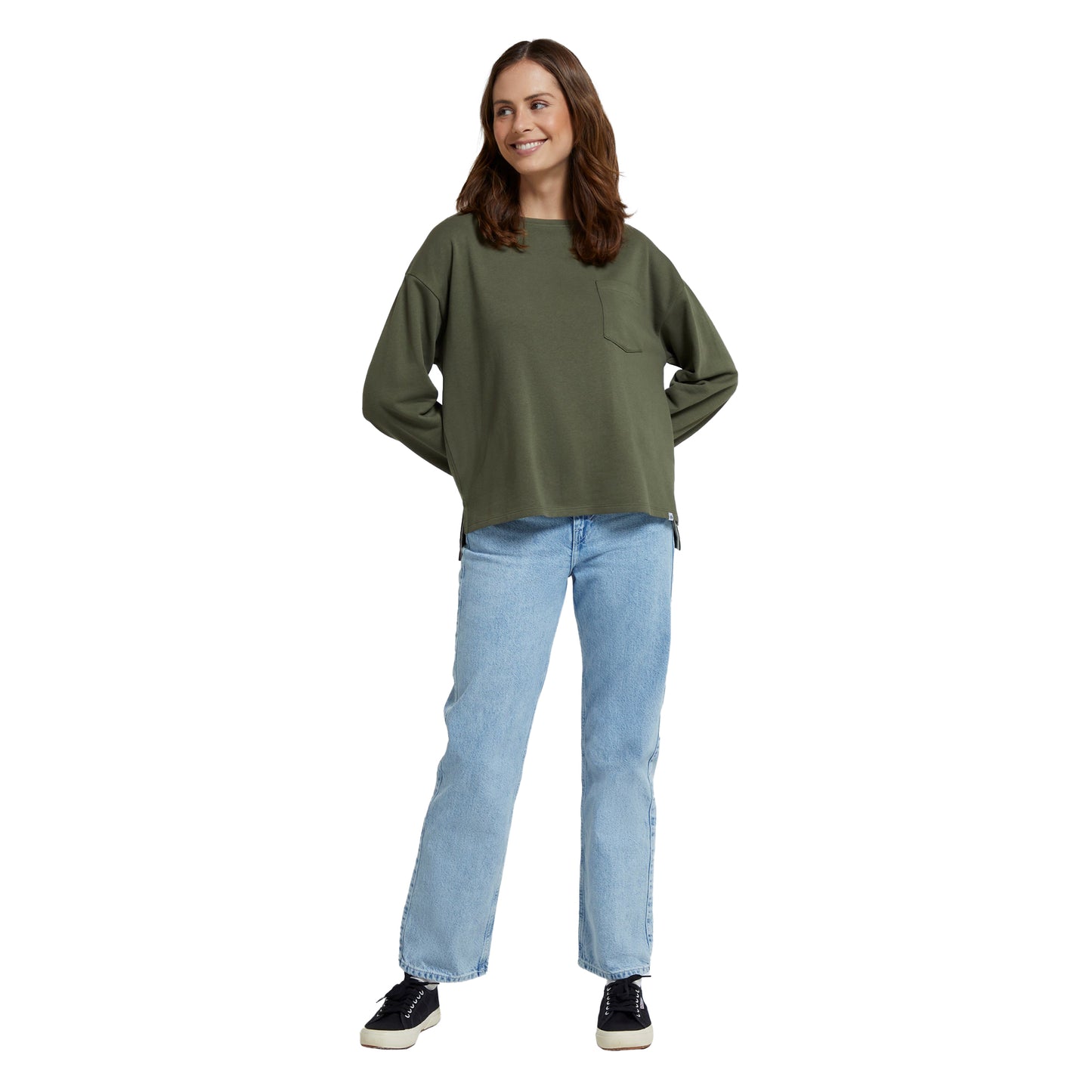 Khaki Green - Pack Shot - Animal Womens-Ladies Luna Organic Long-Sleeved Top