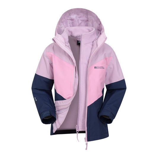Dark Blue-Pink - Front - Mountain Warehouse Childrens-Kids Lightning II 3 in 1 Waterproof Jacket