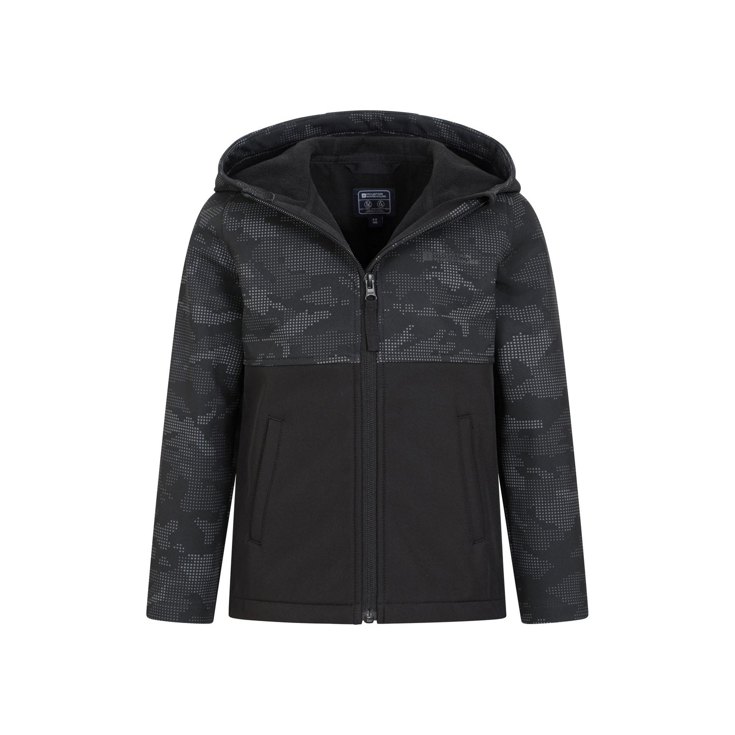 Black Camo - Pack Shot - Mountain Warehouse Childrens-Kids Exodus Camouflage Soft Shell Jacket