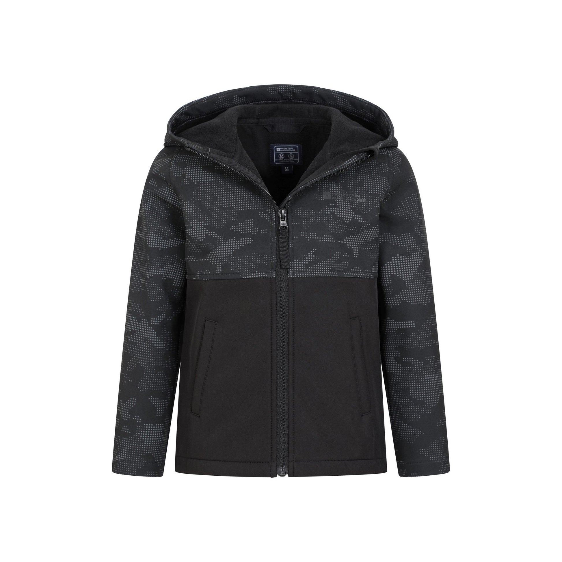 Black Camo - Pack Shot - Mountain Warehouse Childrens-Kids Exodus Camouflage Soft Shell Jacket