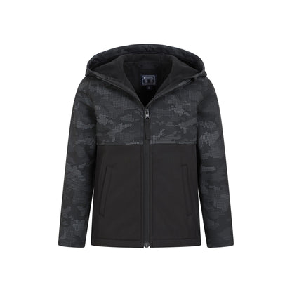 Black Camo - Pack Shot - Mountain Warehouse Childrens-Kids Exodus Camouflage Soft Shell Jacket