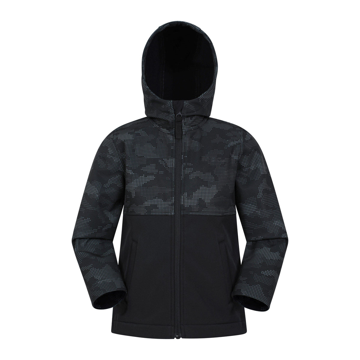 Black - Front - Mountain Warehouse Childrens-Kids Exodus Camouflage Soft Shell Jacket