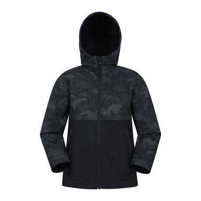 Black - Front - Mountain Warehouse Childrens-Kids Exodus Camouflage Soft Shell Jacket