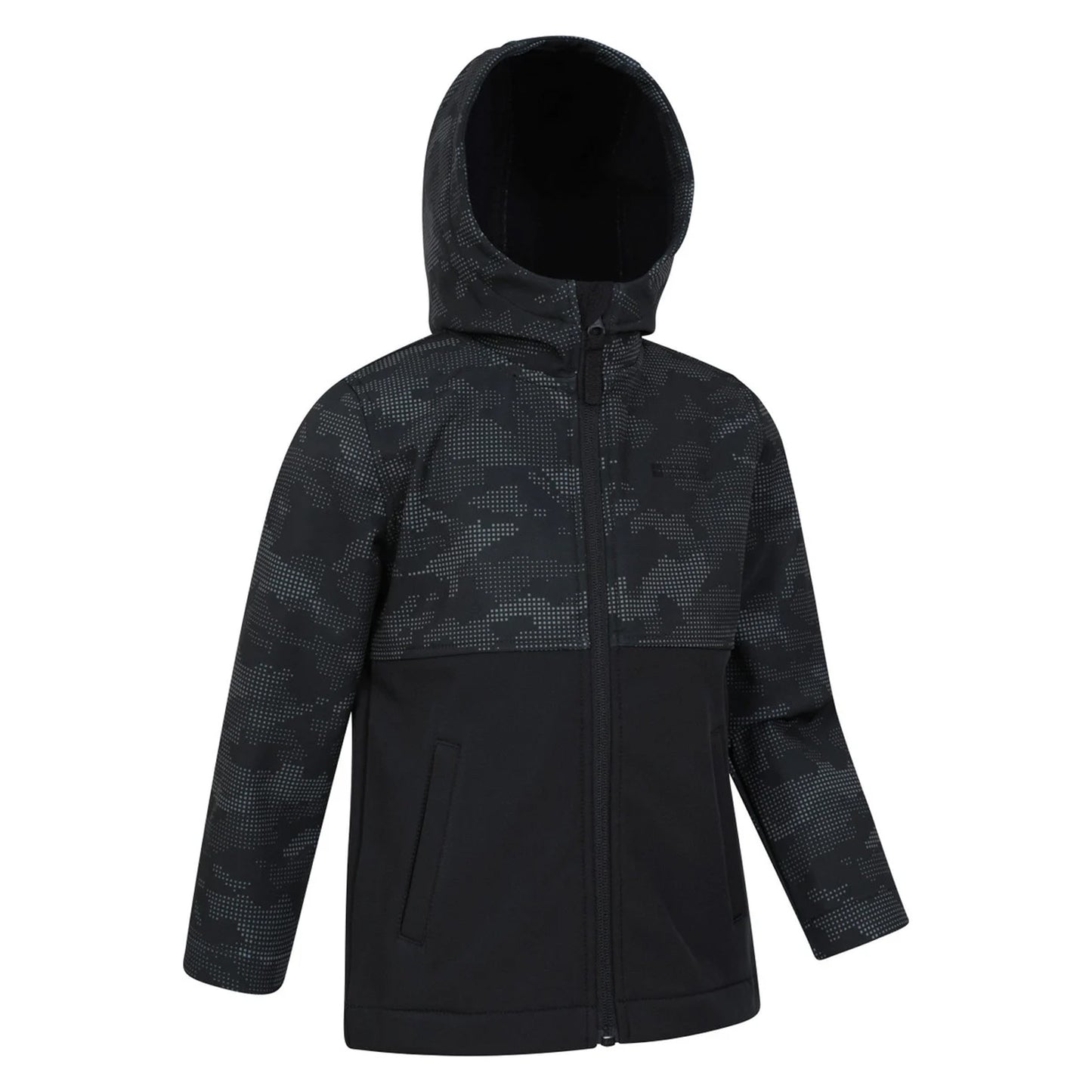 Black - Side - Mountain Warehouse Childrens-Kids Exodus Camouflage Soft Shell Jacket