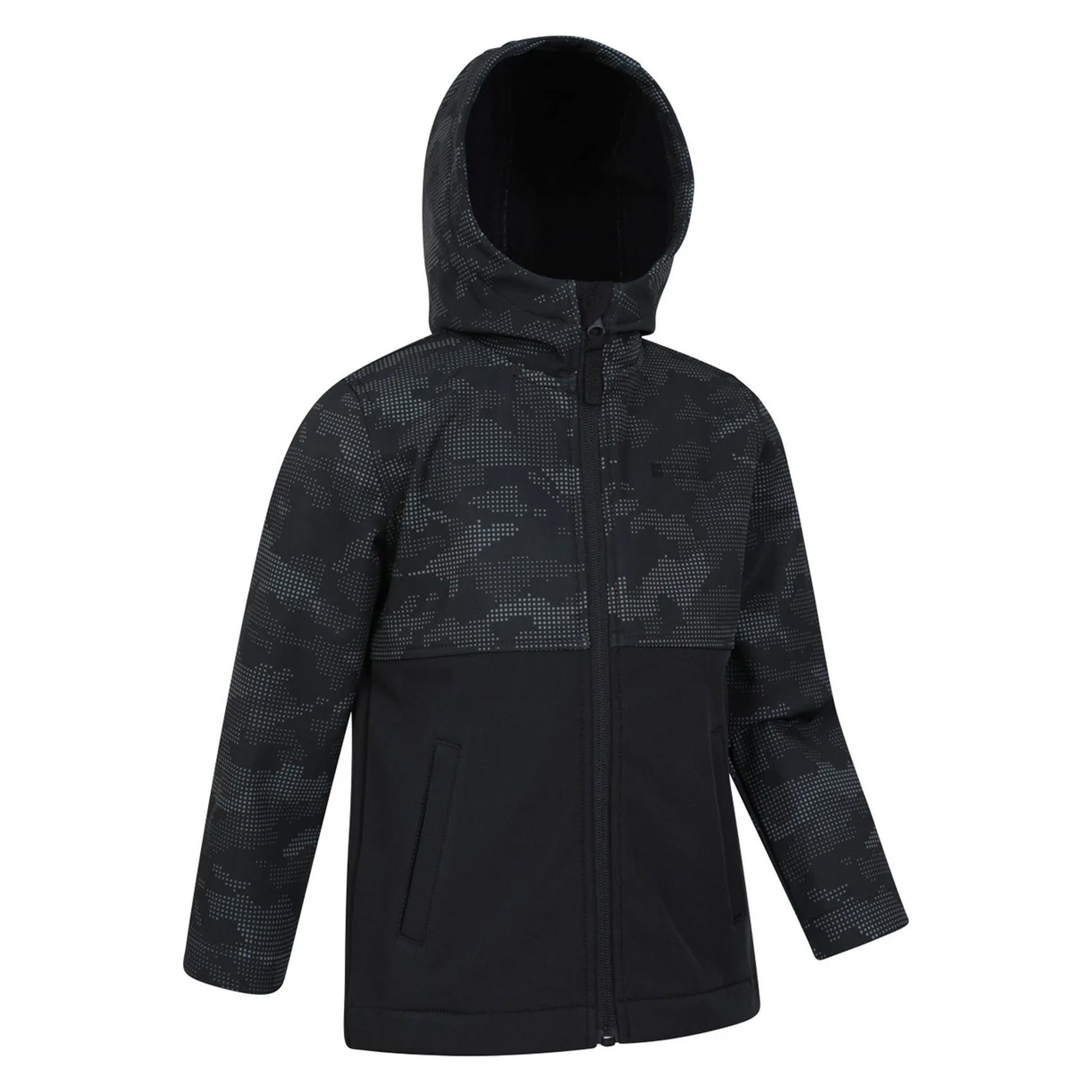 Black - Side - Mountain Warehouse Childrens-Kids Exodus Camouflage Soft Shell Jacket