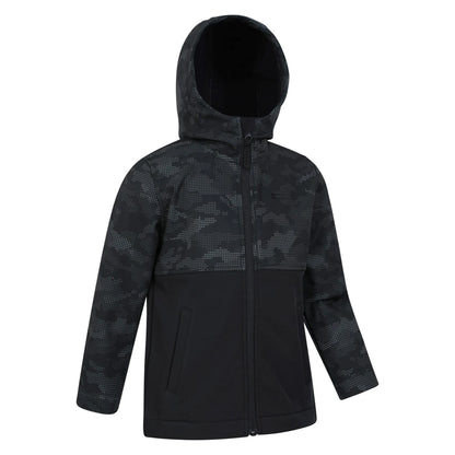 Black - Side - Mountain Warehouse Childrens-Kids Exodus Camouflage Soft Shell Jacket