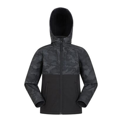 Black Camo - Front - Mountain Warehouse Childrens-Kids Exodus Camouflage Soft Shell Jacket