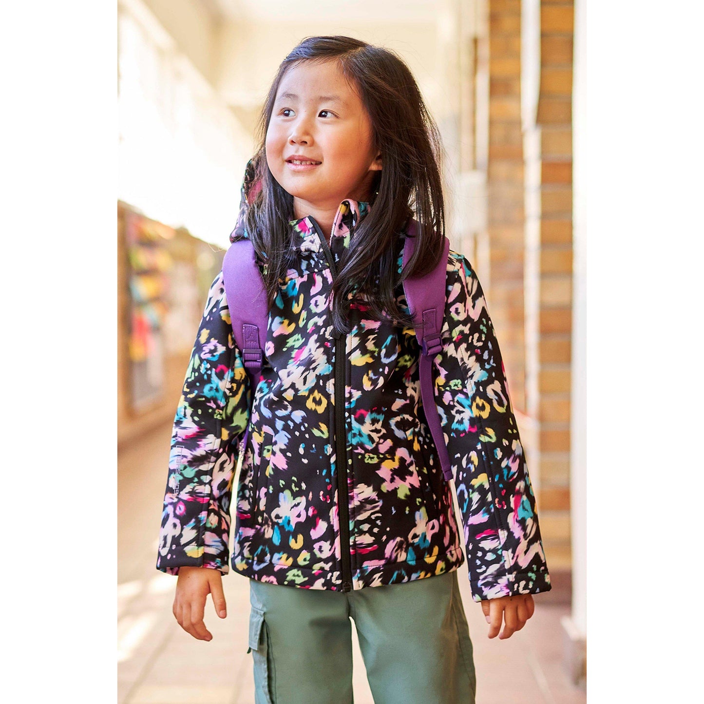 Lilac - Front - Mountain Warehouse Childrens-Kids Exodus II Animal Print Water Resistant Soft Shell Jacket