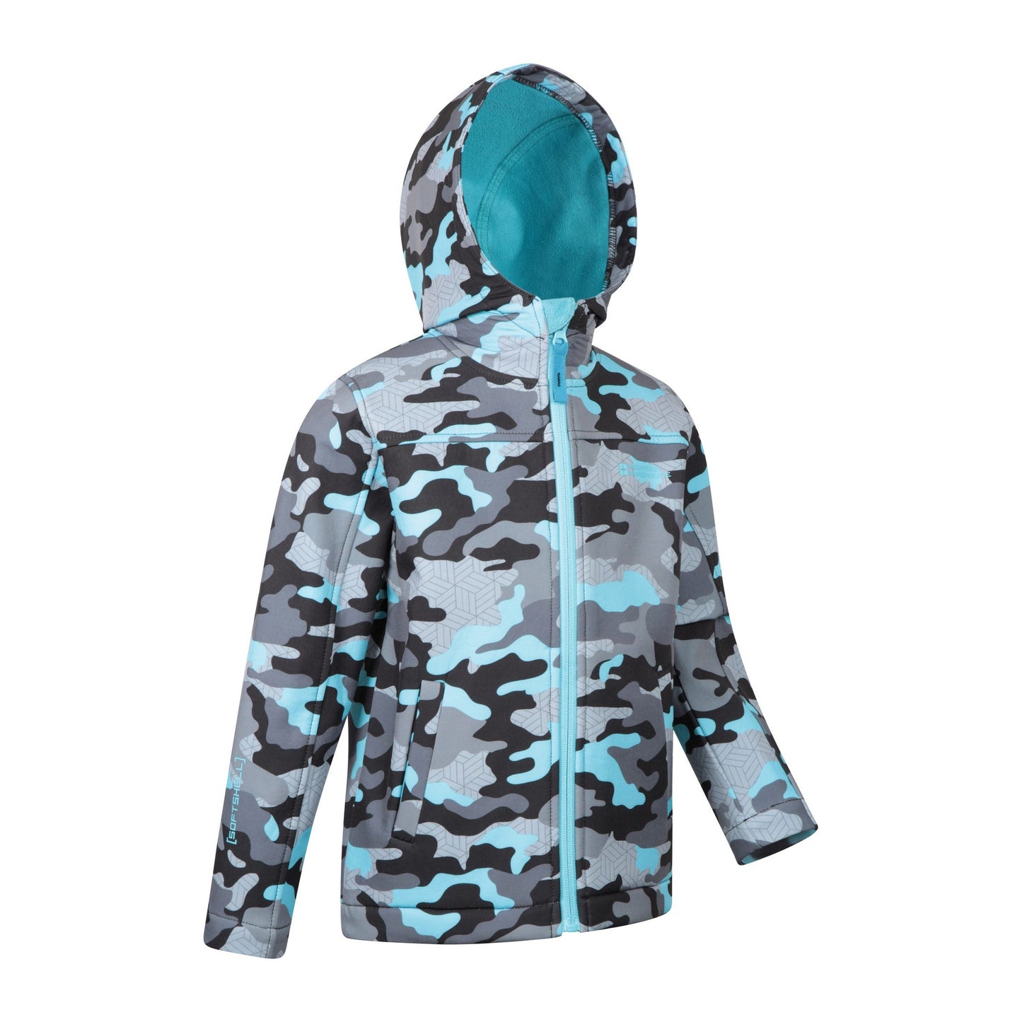 Blue Camo - Side - Mountain Warehouse Childrens-Kids Exodus II Camouflage Water Resistant Soft Shell Jacket