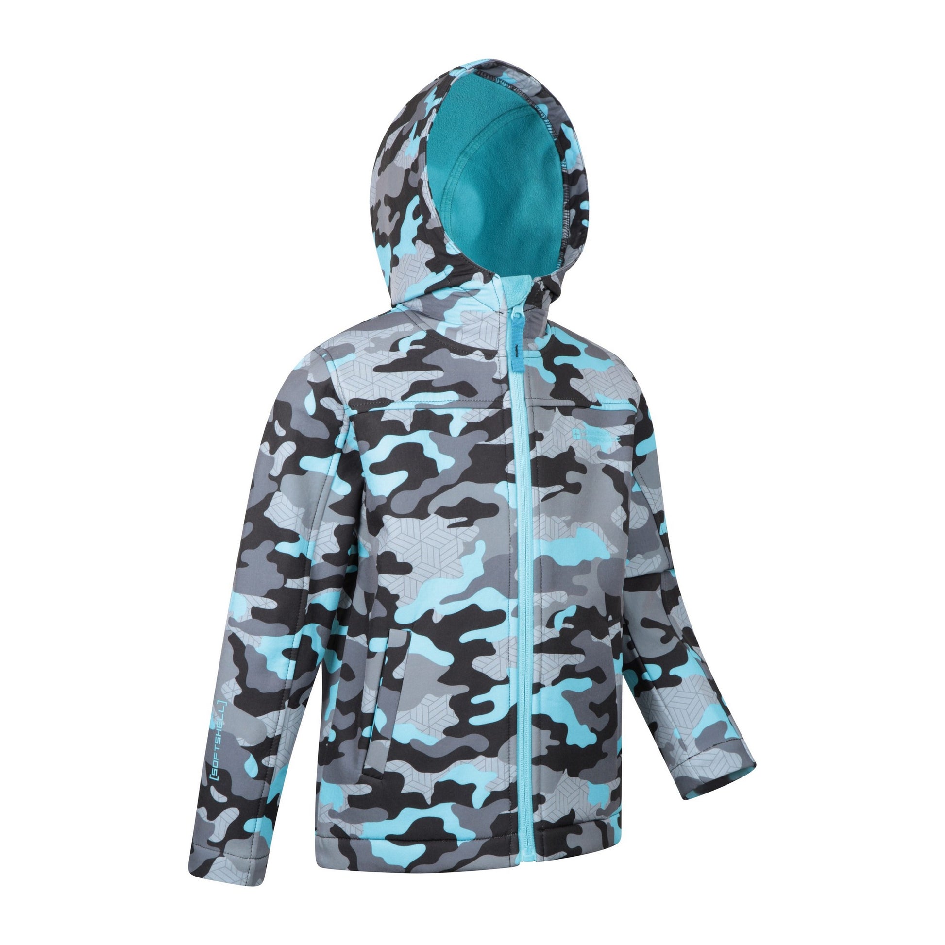 Blue Camo - Side - Mountain Warehouse Childrens-Kids Exodus II Camouflage Water Resistant Soft Shell Jacket