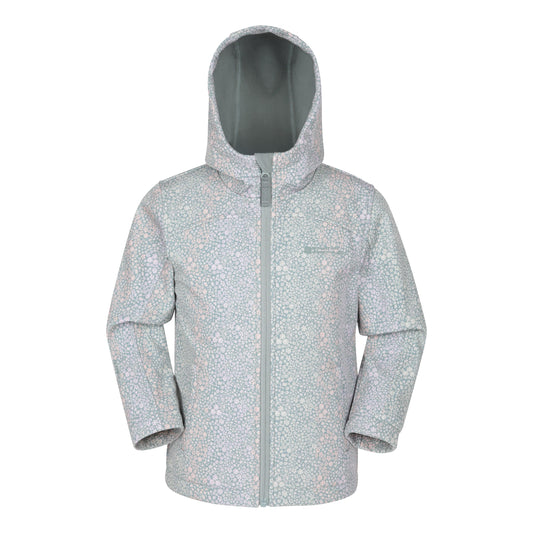 Light Khaki - Front - Mountain Warehouse Childrens-Kids Exodus II Animal Print Water Resistant Soft Shell Jacket