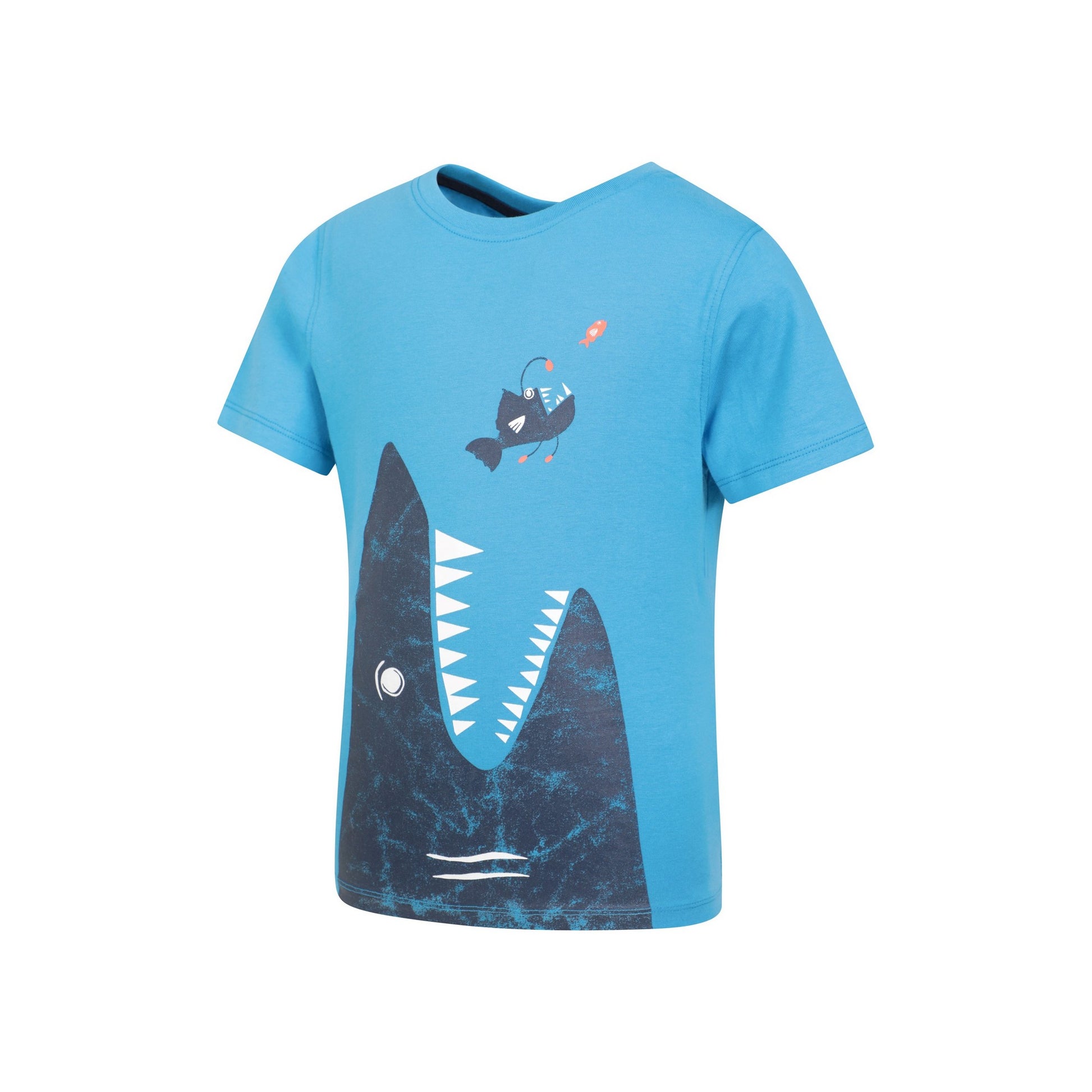 Blue - Side - Mountain Warehouse Childrens-Kids Hungry Shark Organic T-Shirt