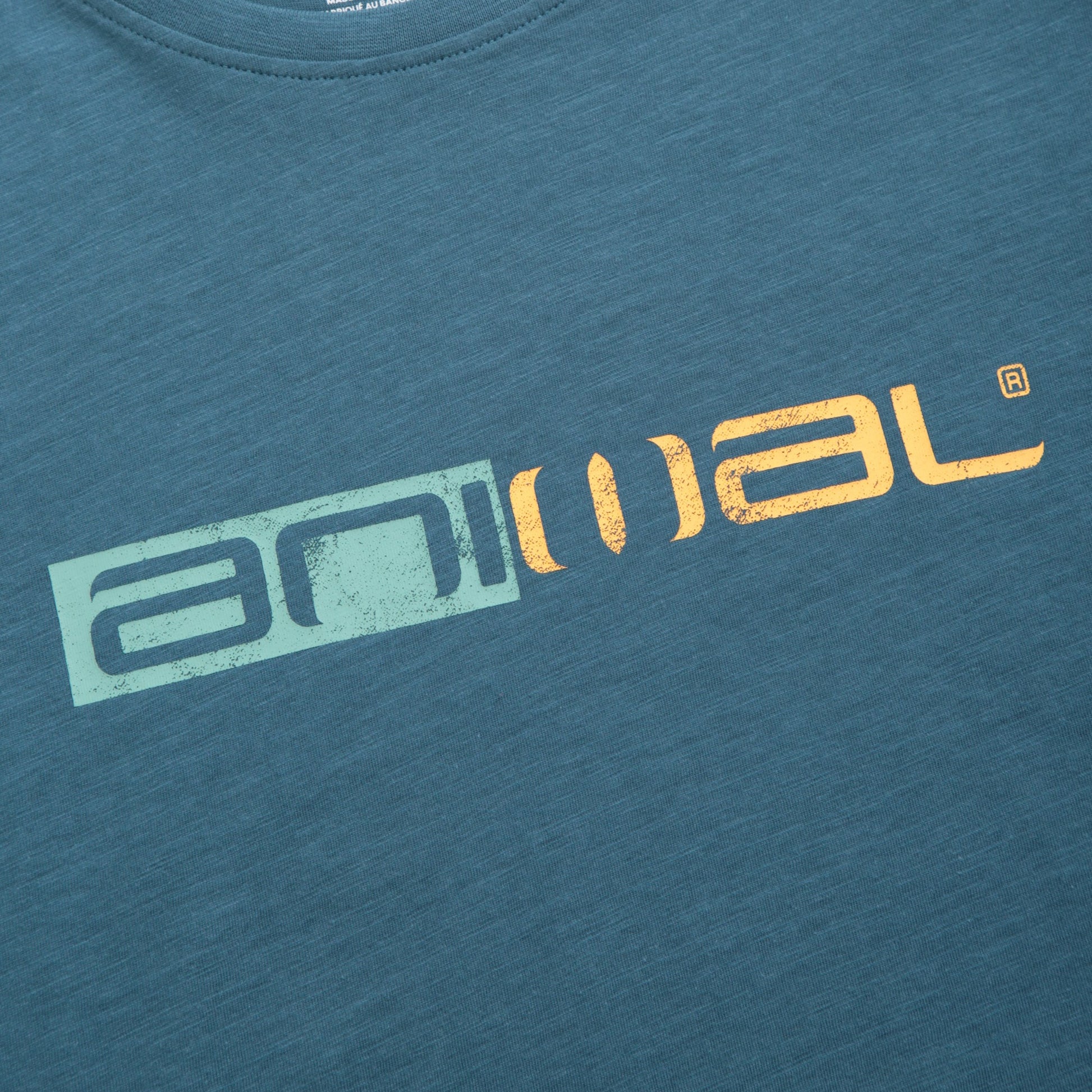 Teal - Side - Animal Mens Jacob Distressed Logo Organic T-Shirt