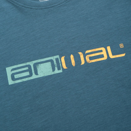 Teal - Side - Animal Mens Jacob Distressed Logo Organic T-Shirt