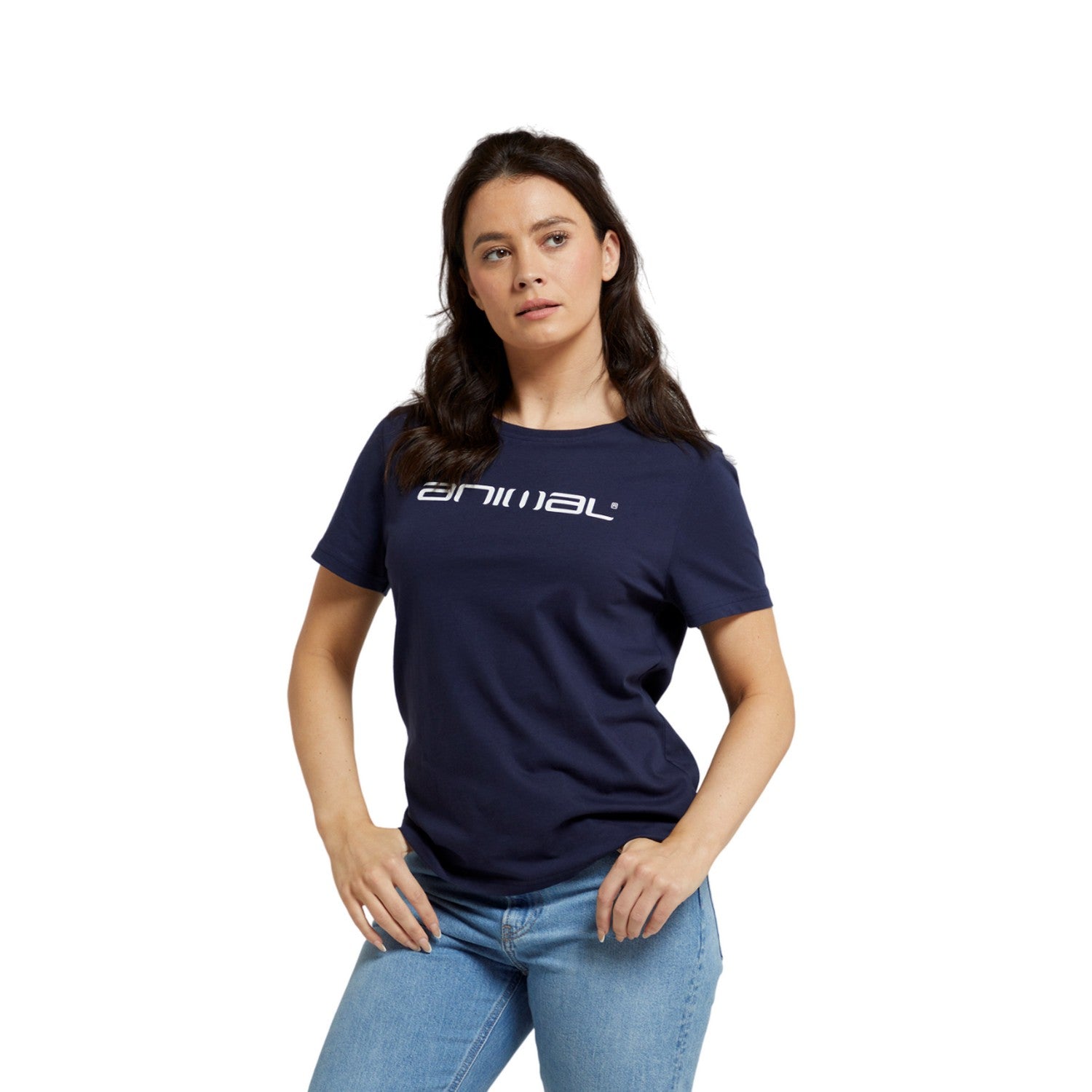 Navy - Side - Animal Womens-Ladies Marina Logo Organic T-Shirt
