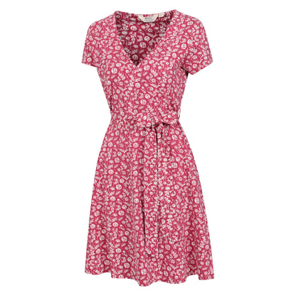Burgundy - Side - Mountain Warehouse Womens-Ladies Santorini Plants Jersey Wrap Dress