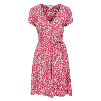 Burgundy - Front - Mountain Warehouse Womens-Ladies Santorini Plants Jersey Wrap Dress