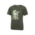 Dark Khaki - Side - Mountain Warehouse Childrens-Kids Dinosaur Organic Glow In The Dark T-Shirt