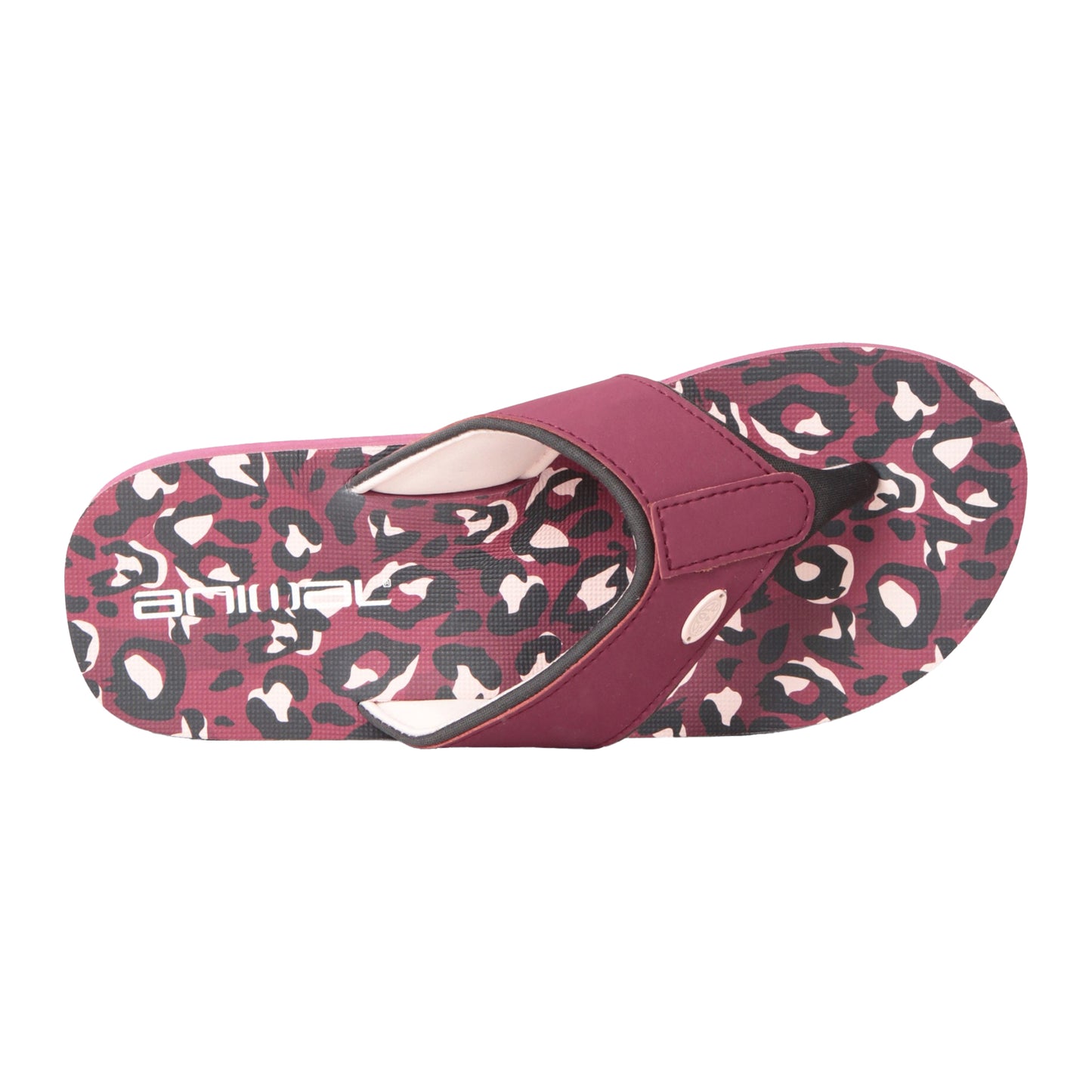 Burgundy - Back - Animal Womens-Ladies Swish Leopard Print Recycled Flip Flops