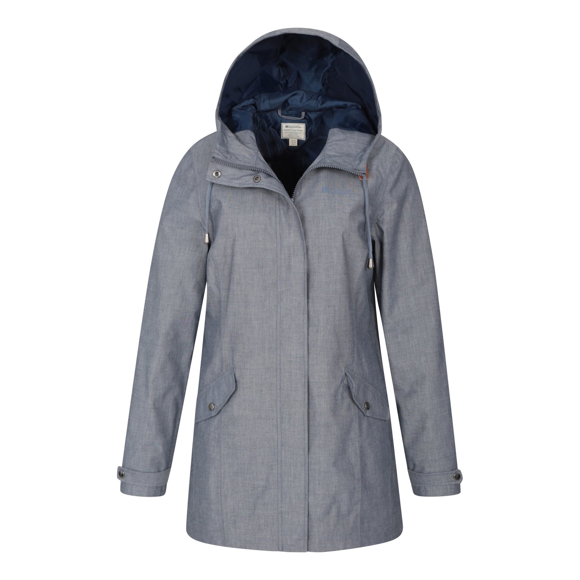 Navy - Pack Shot - Mountain Warehouse Womens-Ladies Textured Long Waterproof Jacket
