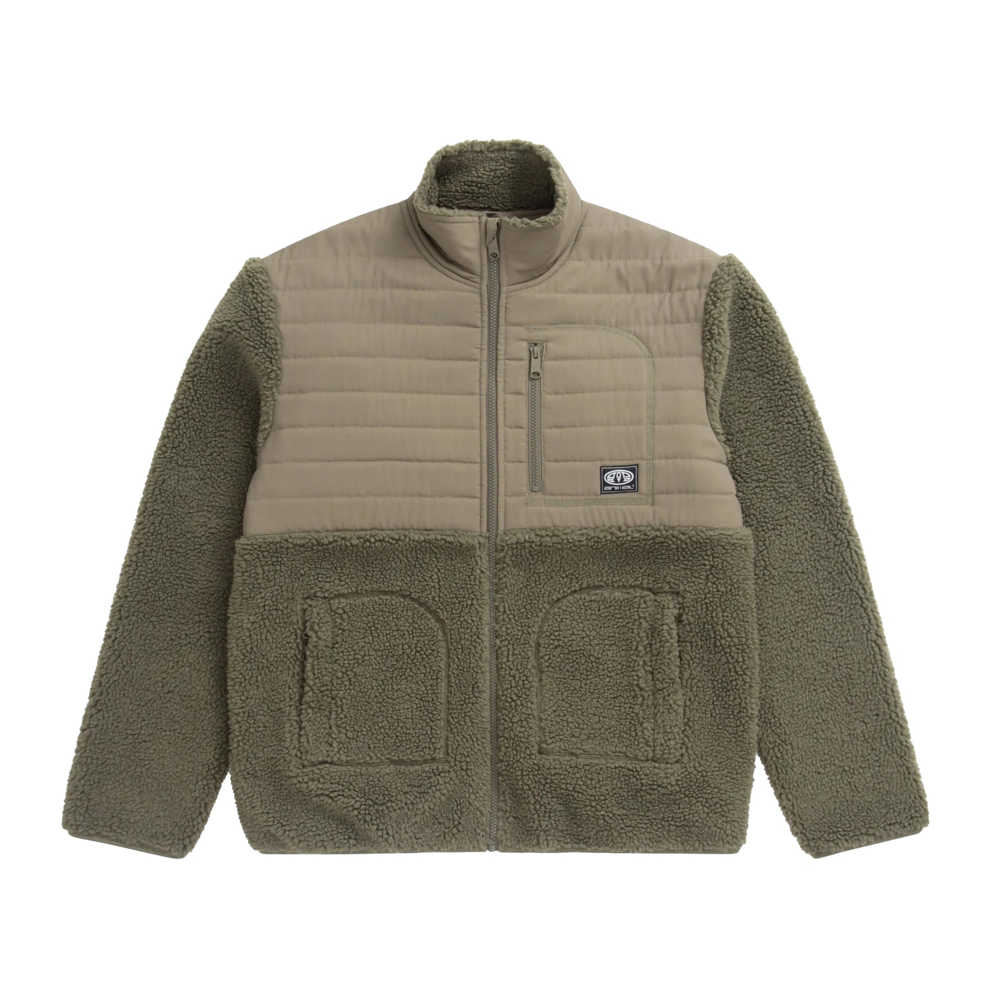 Khaki Green - Front - Animal Mens Hennie Borg Recycled Fleece Jacket