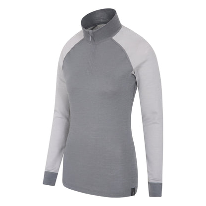 Grey - Side - Mountain Warehouse Womens-Ladies Merino Wool Zip Neck Thermal Top