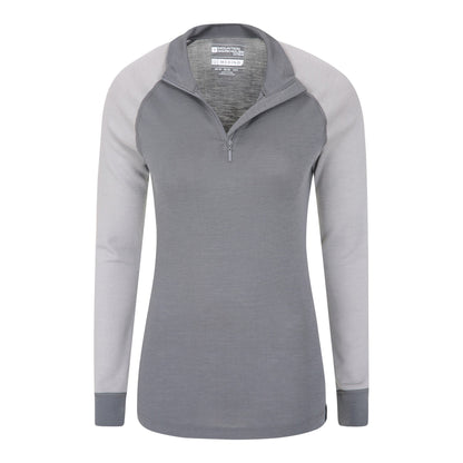 Grey - Lifestyle - Mountain Warehouse Womens-Ladies Merino Wool Zip Neck Thermal Top