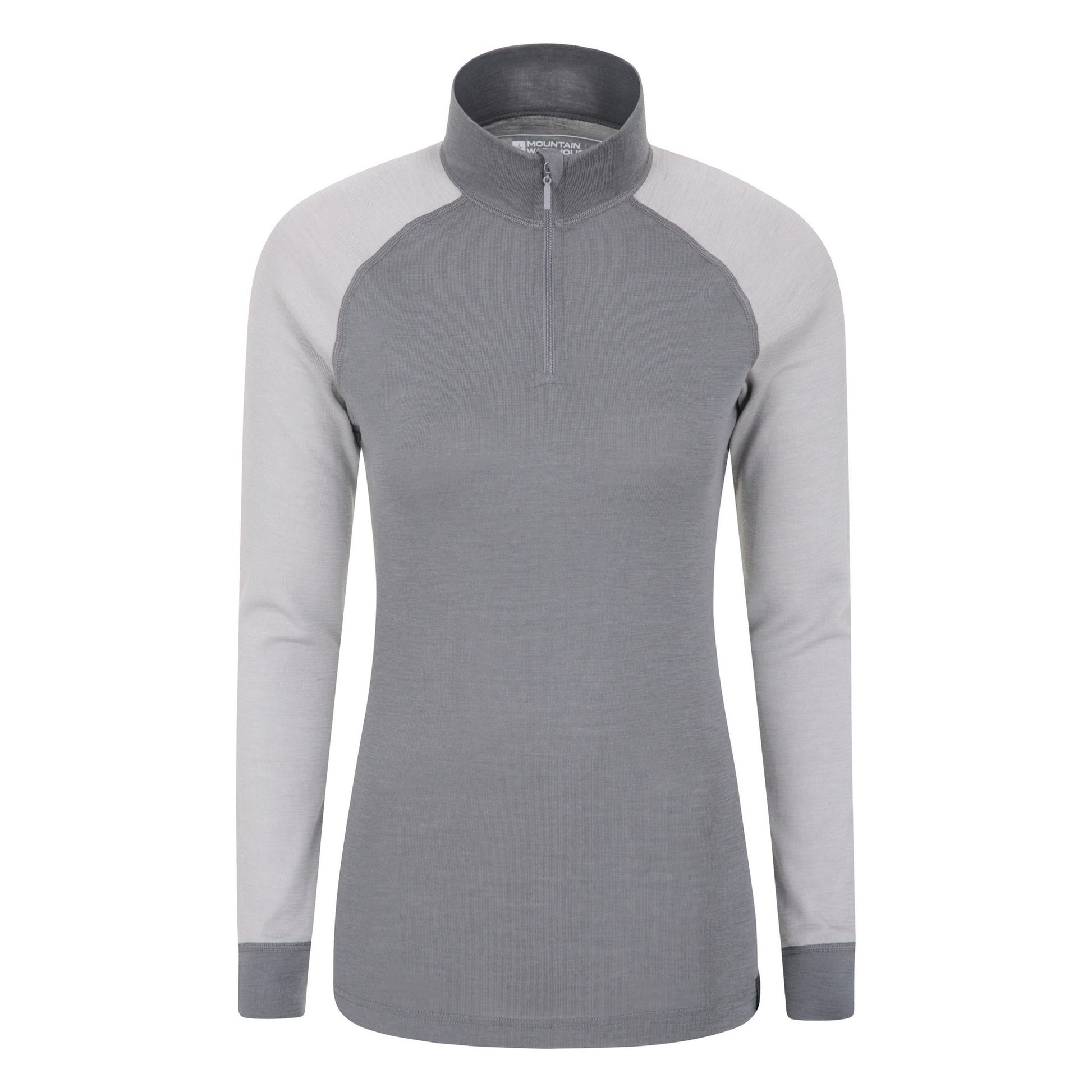 Grey - Front - Mountain Warehouse Womens-Ladies Merino Wool Zip Neck Thermal Top