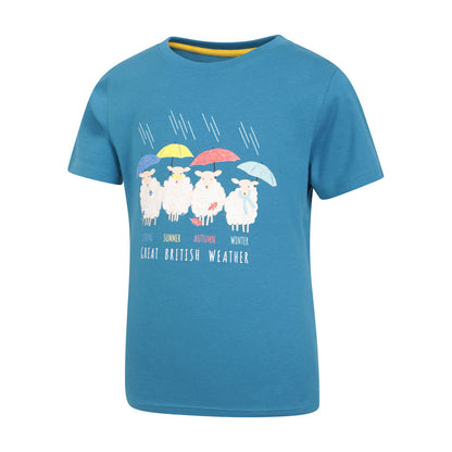 Turquoise - Side - Mountain Warehouse Childrens-Kids British Weather Organic T-Shirt