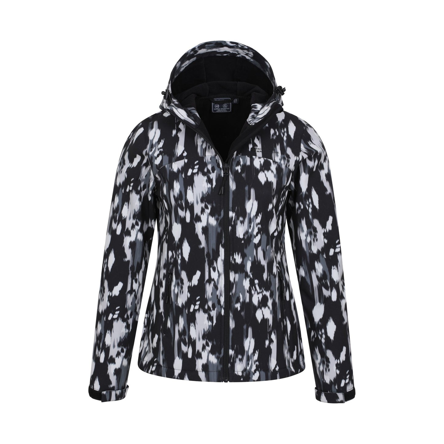 Jet Black - Pack Shot - Mountain Warehouse Womens-Ladies Exodus Patterned Water Resistant Soft Shell Jacket