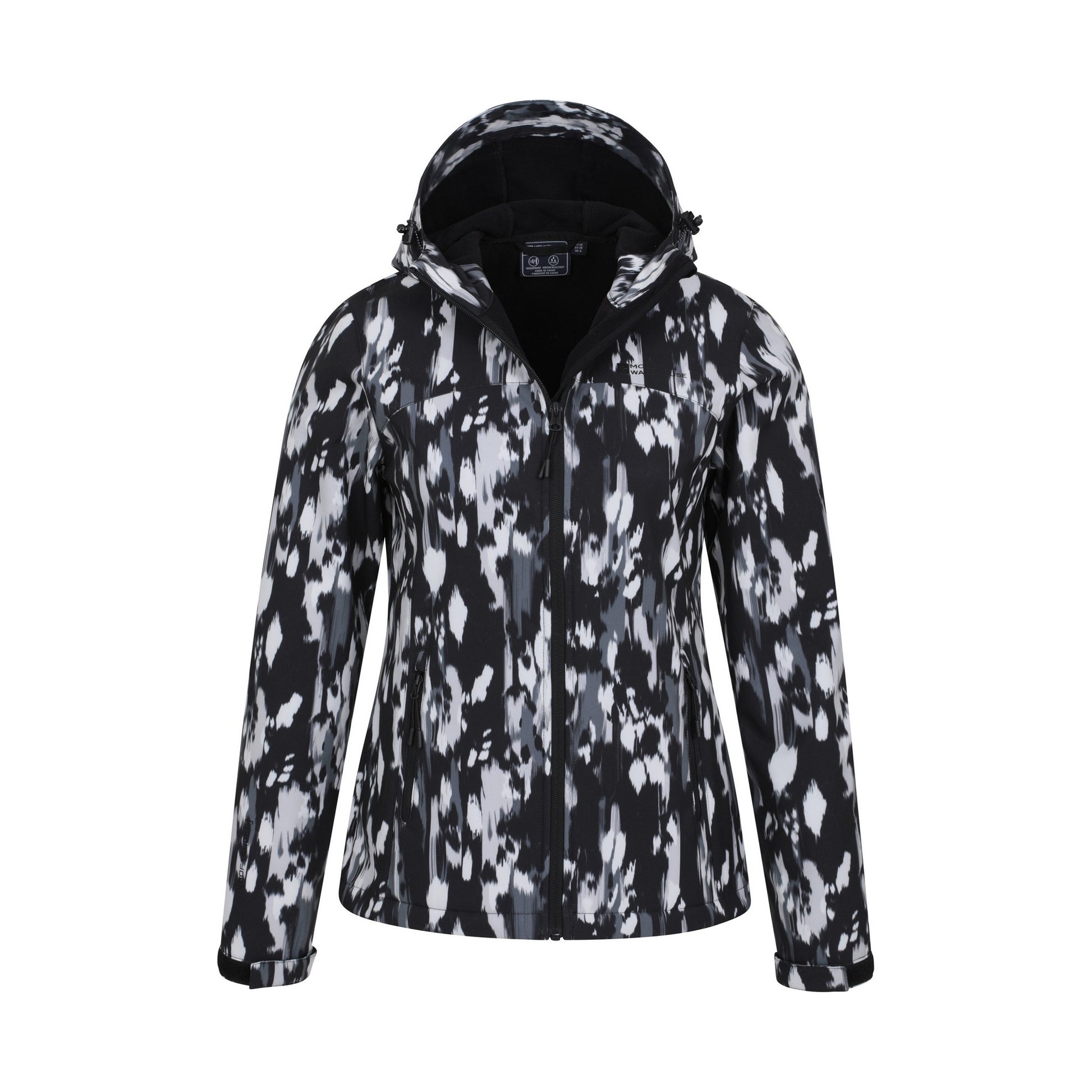Jet Black - Pack Shot - Mountain Warehouse Womens-Ladies Exodus Patterned Water Resistant Soft Shell Jacket