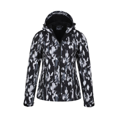 Jet Black - Pack Shot - Mountain Warehouse Womens-Ladies Exodus Patterned Water Resistant Soft Shell Jacket