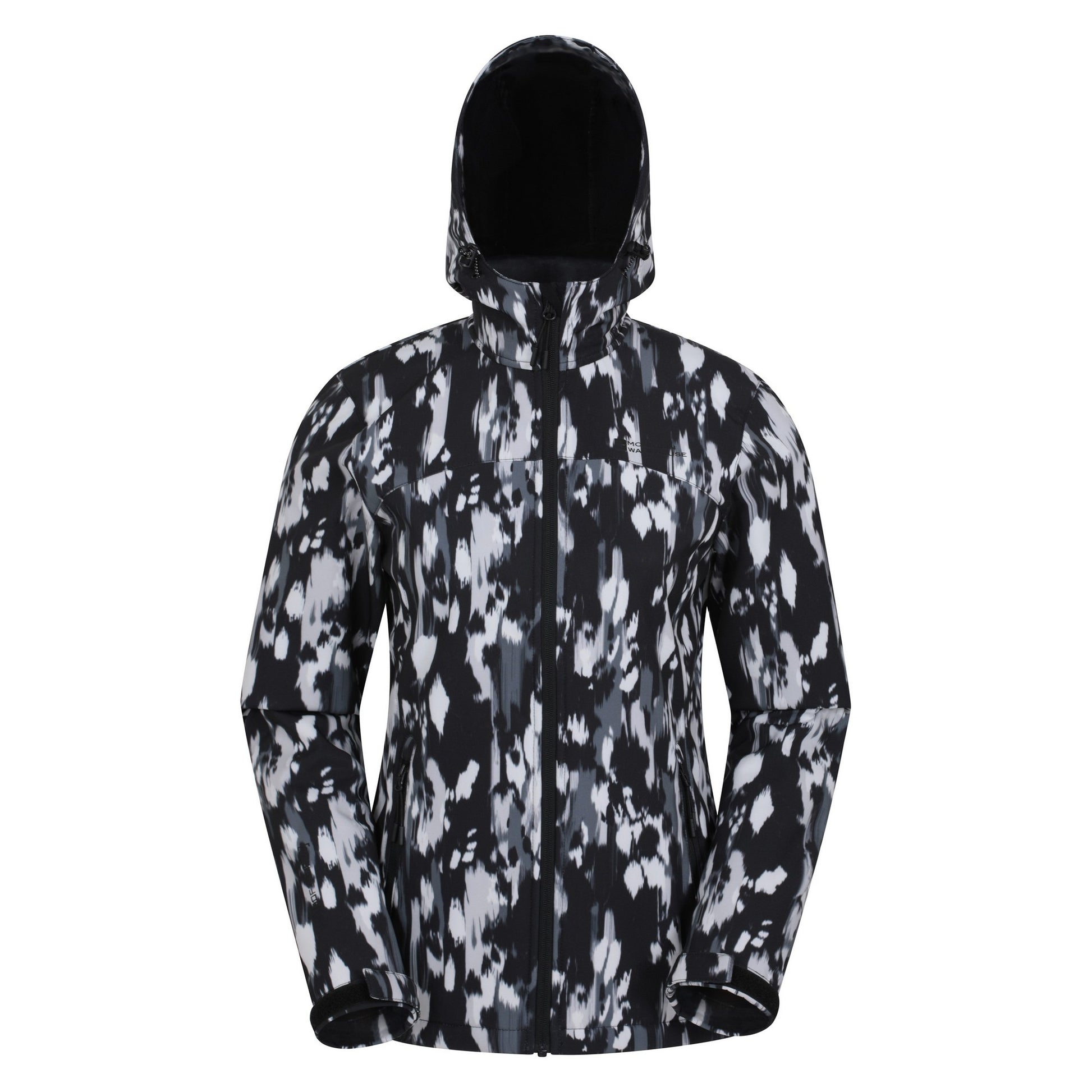 Jet Black - Front - Mountain Warehouse Womens-Ladies Exodus Patterned Water Resistant Soft Shell Jacket