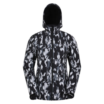 Jet Black - Front - Mountain Warehouse Womens-Ladies Exodus Patterned Water Resistant Soft Shell Jacket
