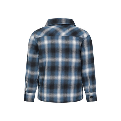 Blue - Back - Mountain Warehouse Childrens-Kids Stream Checked Borg Lined Full Zip Shirt Jacket