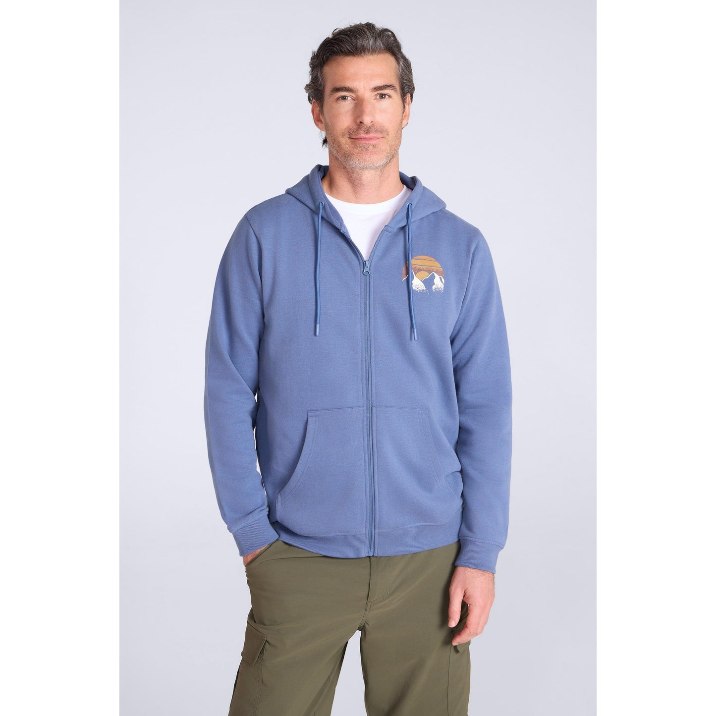 Light Blue - Front - Mountain Warehouse Mens Circle Mountain Drawcord Full Zip Hoodie