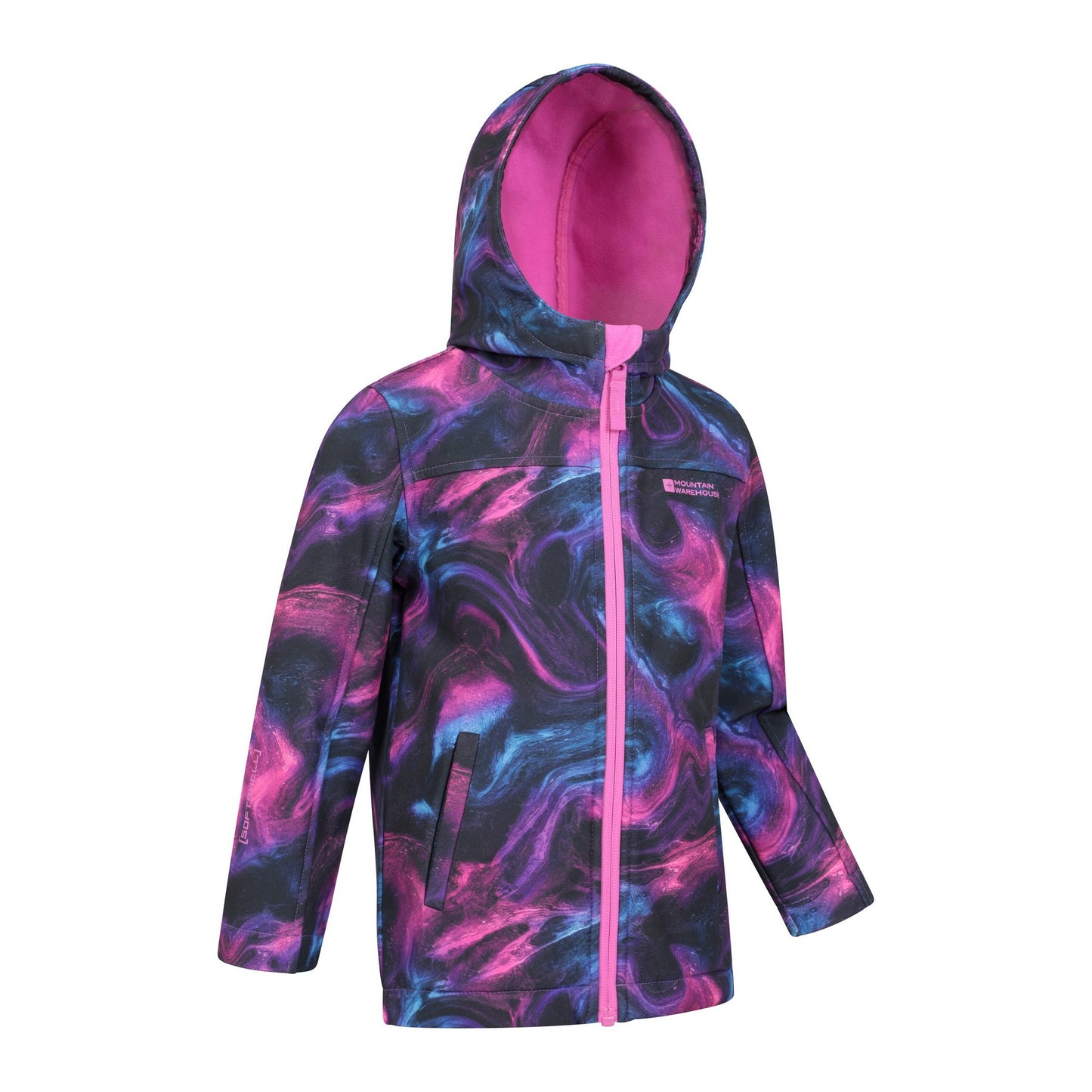 Magenta Purple - Lifestyle - Mountain Warehouse Childrens-Kids Exodus II Marble Effect Water Resistant Soft Shell Jacket