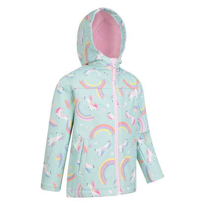 Mint - Lifestyle - Mountain Warehouse Childrens-Kids Exodus II Unicorn And Rainbow Water Resistant Soft Shell Jacket