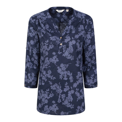 Navy - Front - Mountain Warehouse Womens-Ladies Petra Floral 3-4 Sleeve Shirt