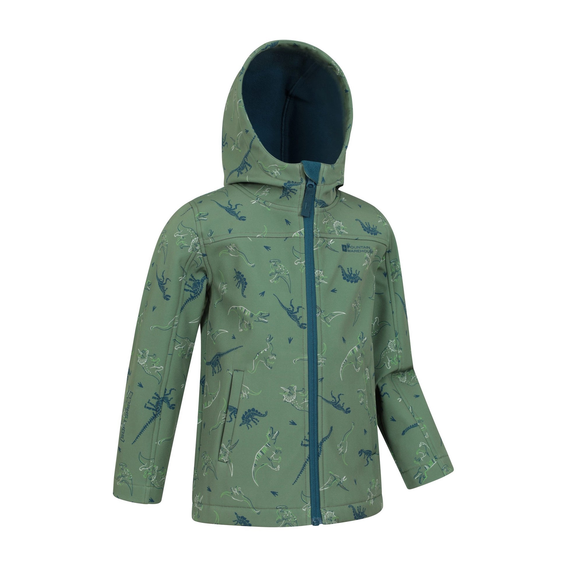 Green - Side - Mountain Warehouse Childrens-Kids Exodus II Dinosaurs Water Resistant Soft Shell Jacket