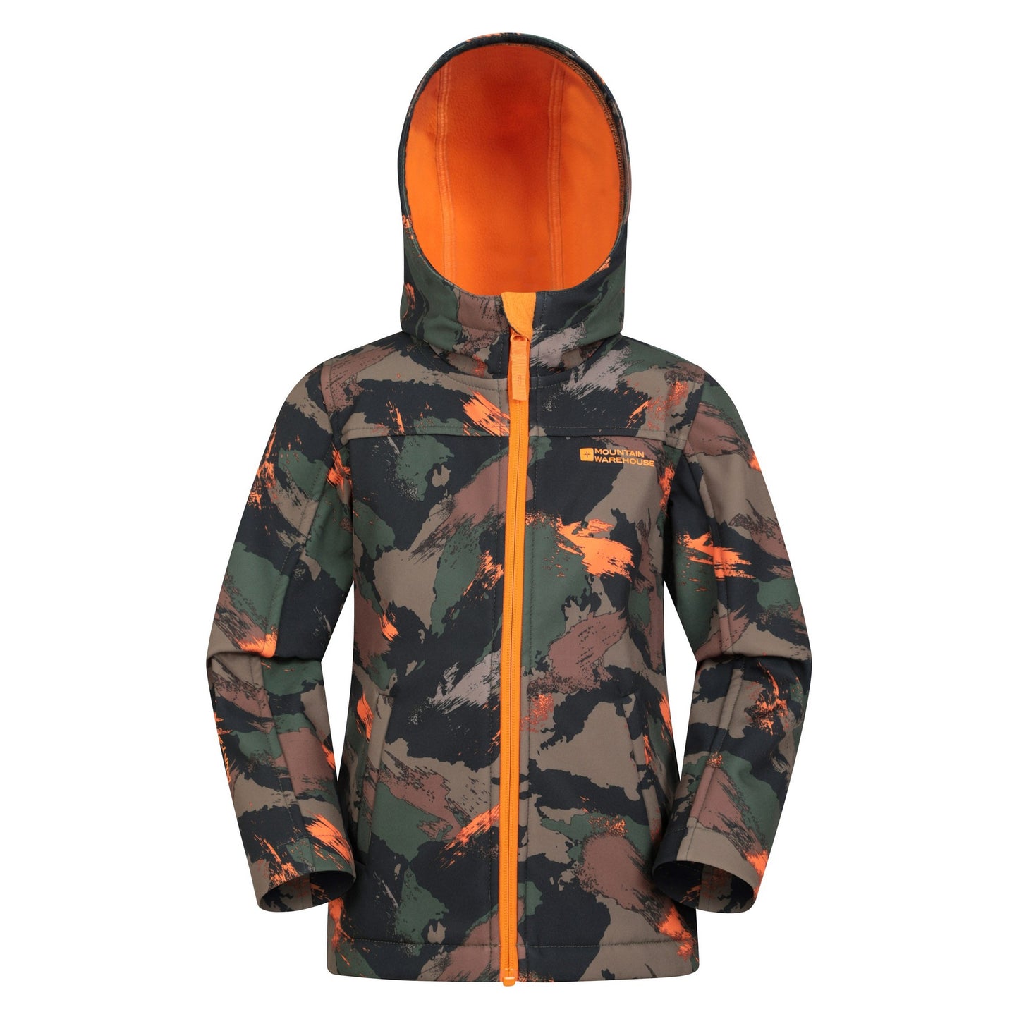Dark Khaki - Front - Mountain Warehouse Childrens-Kids Exodus II Camo Water Resistant Soft Shell Jacket