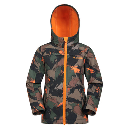 Dark Khaki - Front - Mountain Warehouse Childrens-Kids Exodus II Camo Water Resistant Soft Shell Jacket