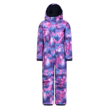 Space Pink - Front - Mountain Warehouse Childrens-Kids Cloud Print Waterproof All In One Snowsuit