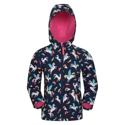Navy - Front - Mountain Warehouse Childrens-Kids Exodus Unicorn Soft Shell Jacket