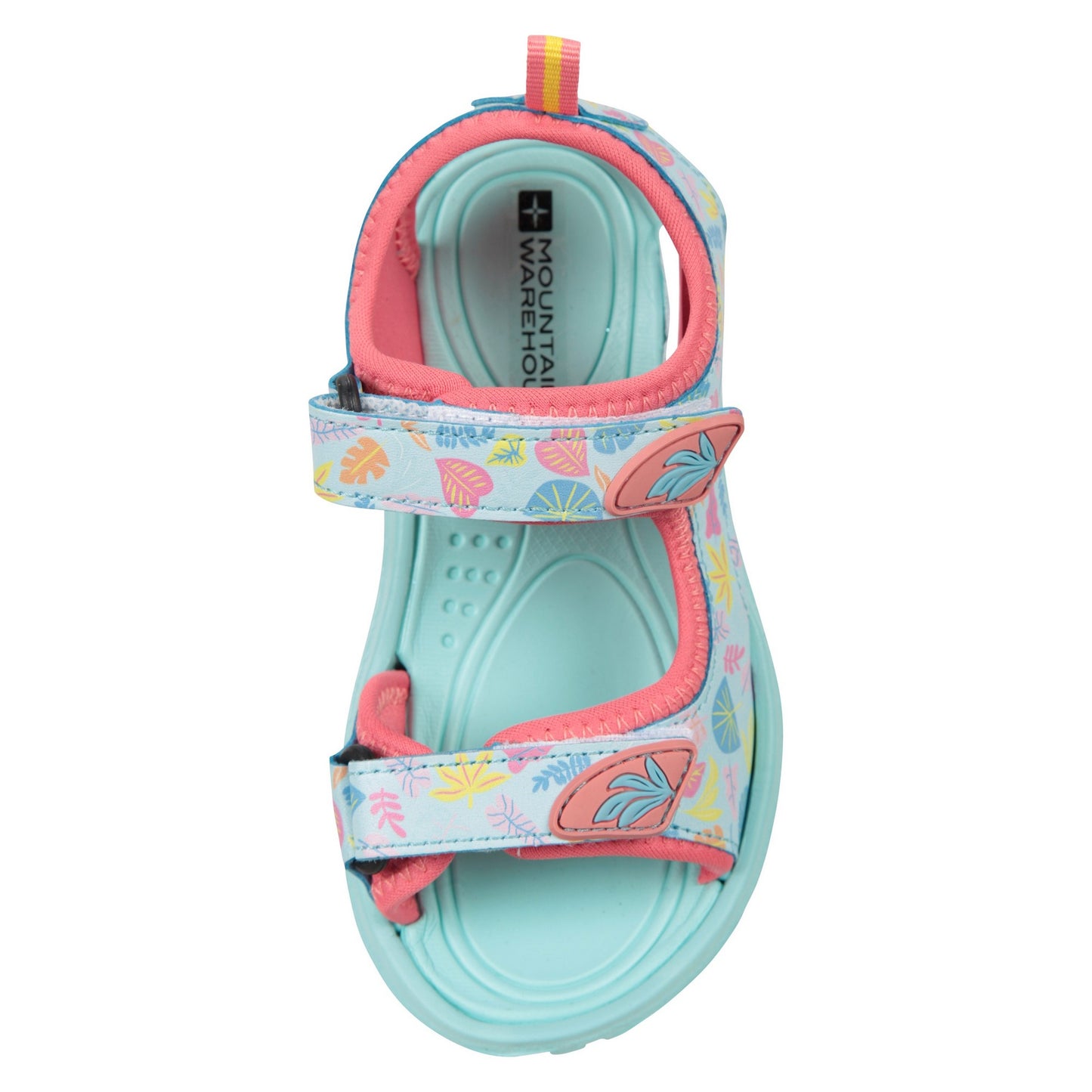 Turquoise - Pack Shot - Mountain Warehouse Childrens-Kids Sand Leaf Print Sandals