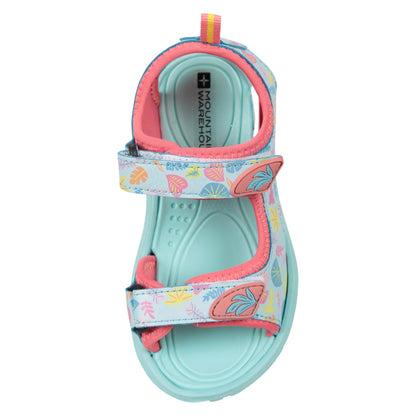 Turquoise - Pack Shot - Mountain Warehouse Childrens-Kids Sand Leaf Print Sandals